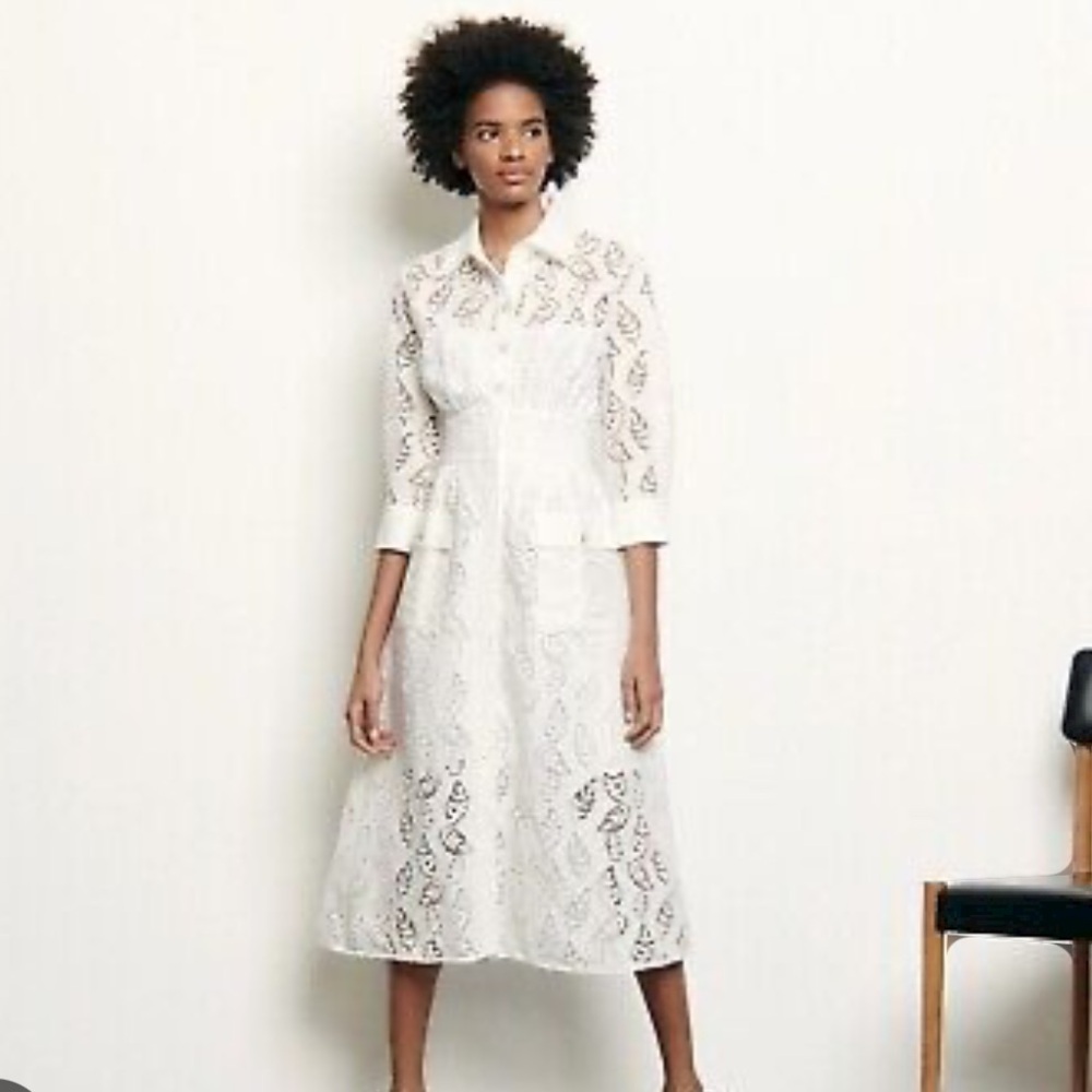 Sandro Paris White 3/4 Sleeve Lace Midi Dress size 34